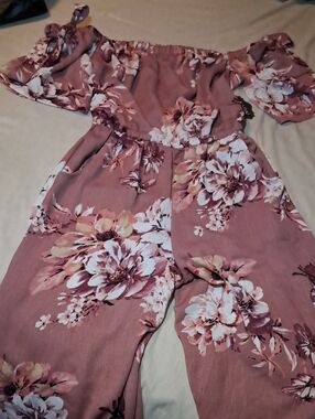 Floral Off-Shoulder Jumpsuit in Dusty Rose